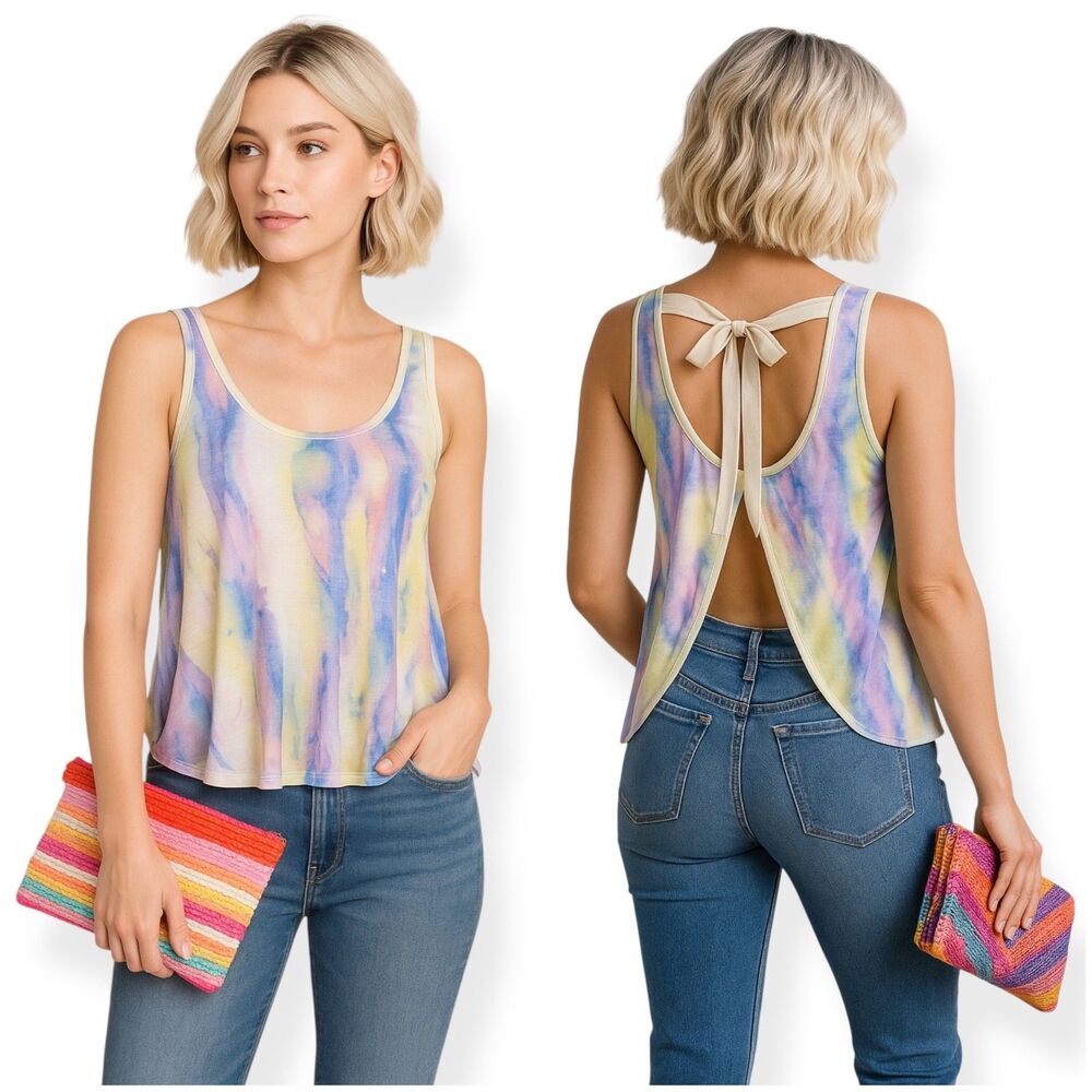 Urban Outfitters Kimchi Blue Y2K Tie Dye Tulip Split Tie-Back Top
